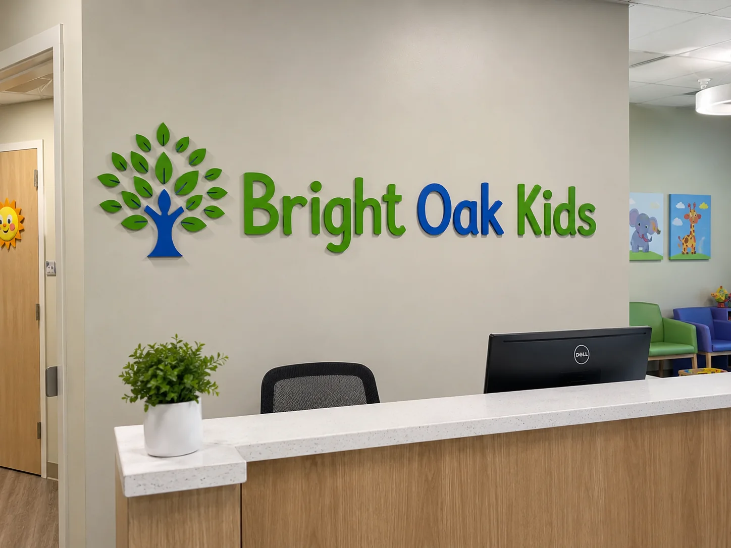 Bright Oak Kids color dimensional logo sign — conceptual wood-sign and dimensional-sign design inspiration