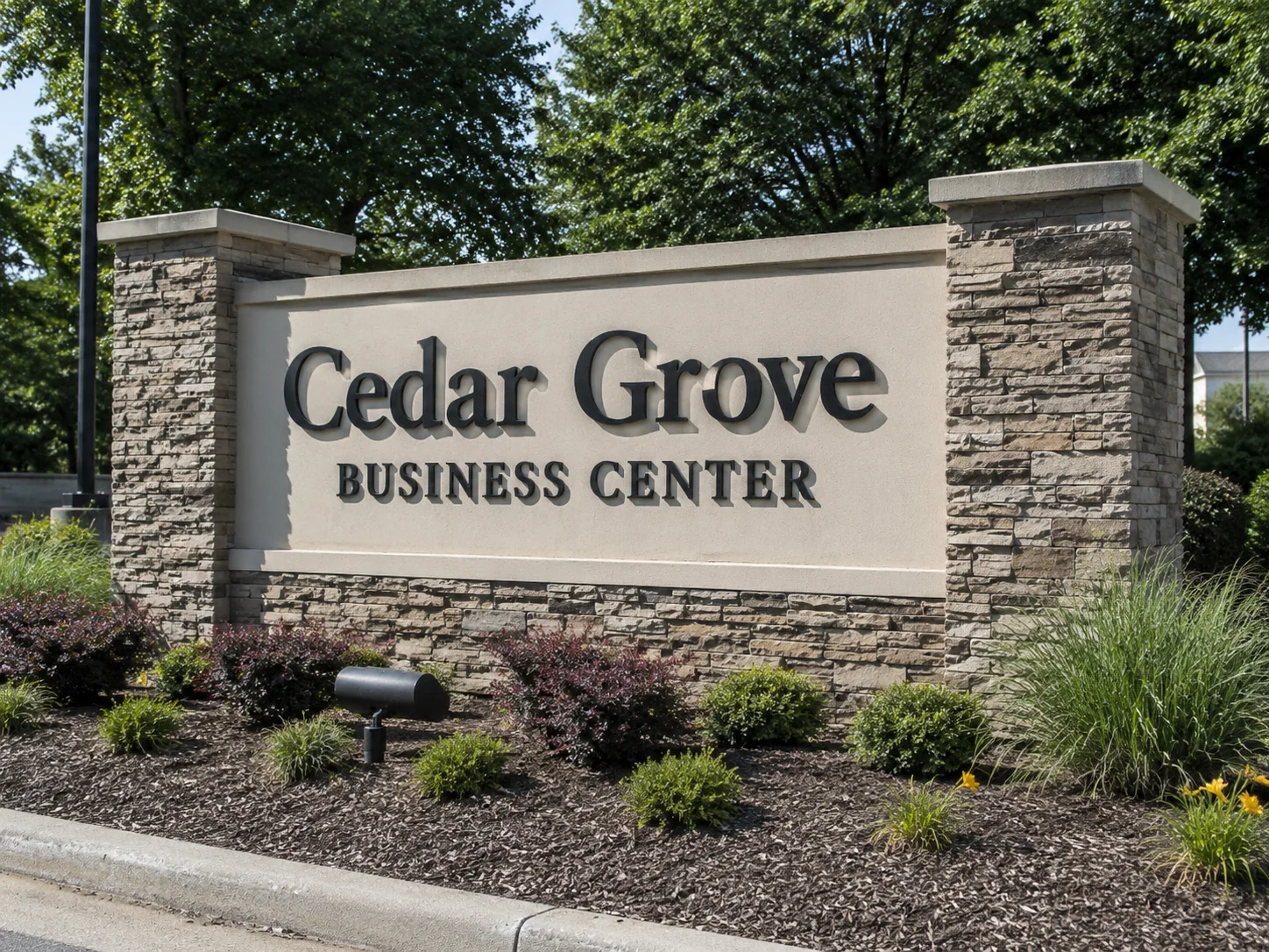 Cedar Grove Business Center monument sign — conceptual wood-sign and dimensional-sign design inspiration