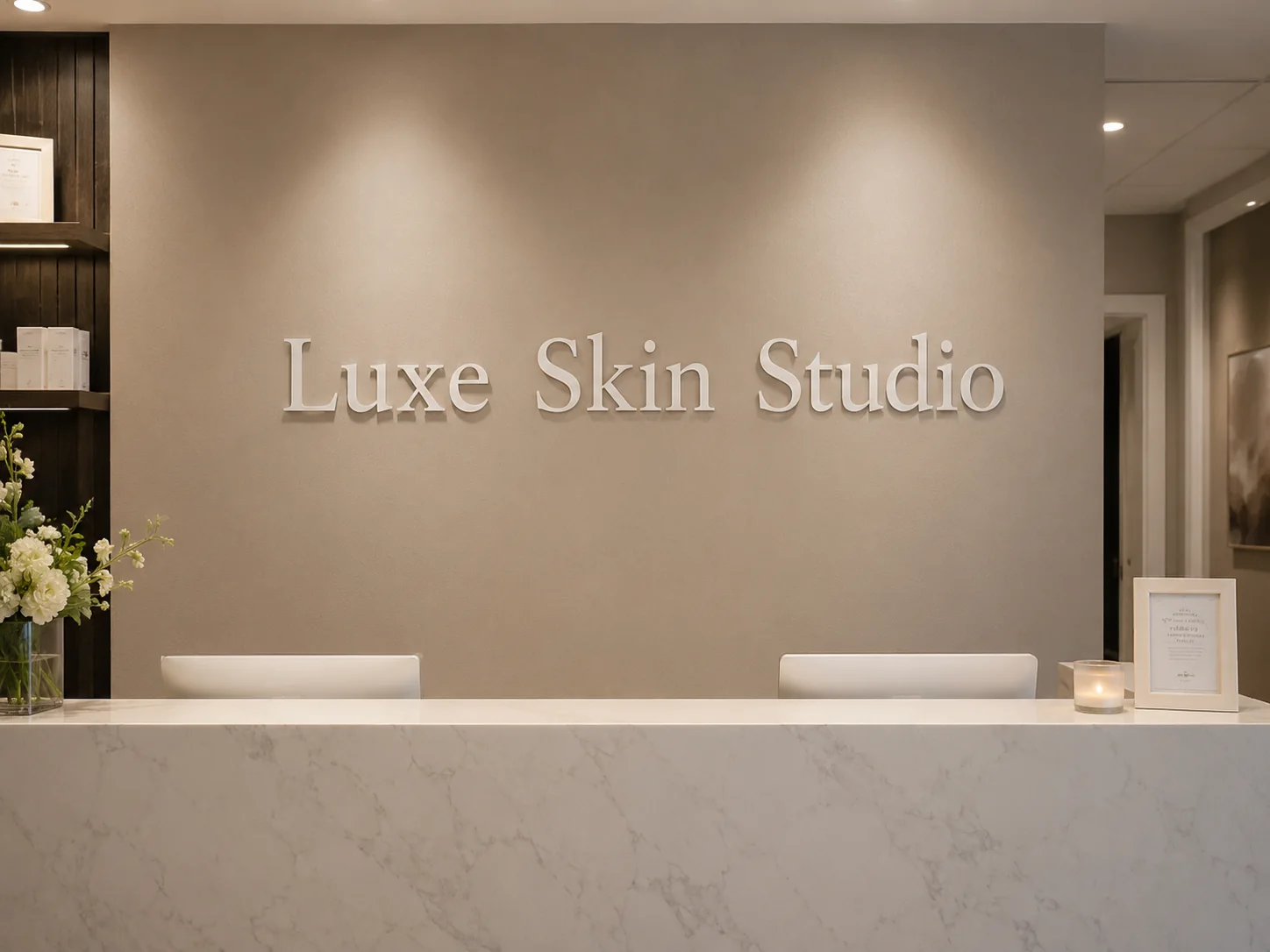 Luxe Skin Studio minimal dimensional sign — conceptual wood-sign and dimensional-sign design inspiration