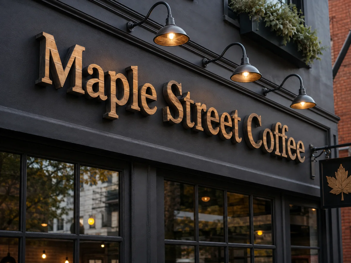 Maple Street Coffee dimensional storefront sign — conceptual wood-sign and dimensional-sign design inspiration