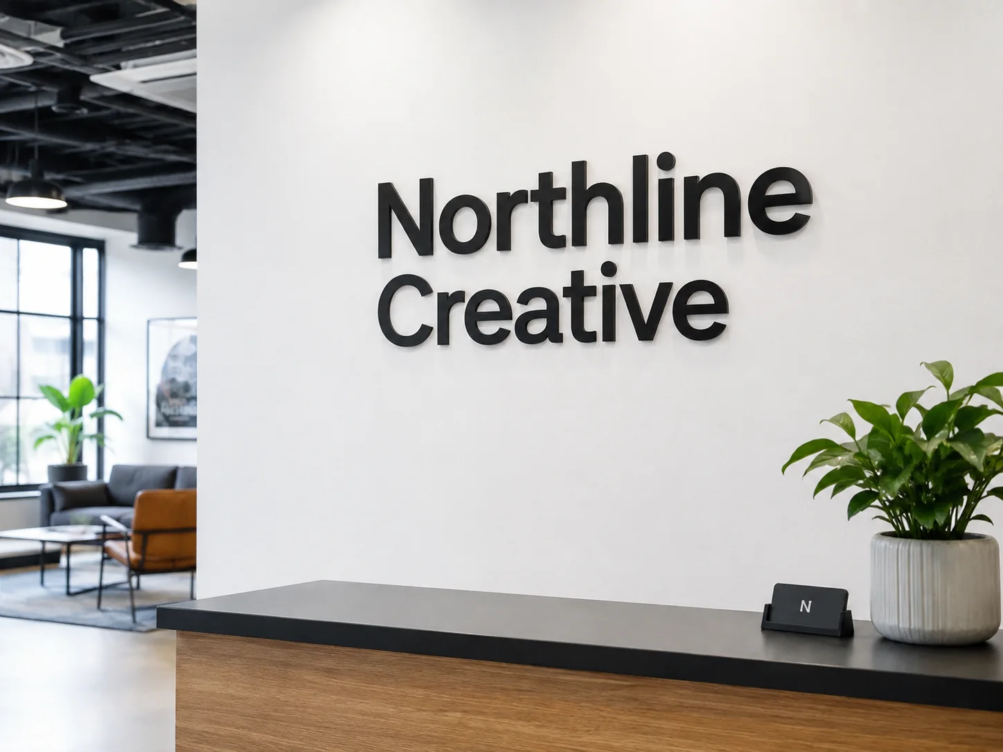 Northline Creative dimensional office logo — conceptual wood-sign and dimensional-sign design inspiration