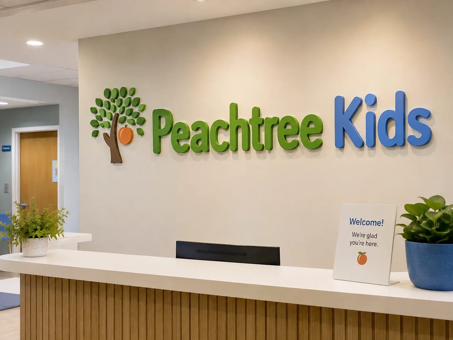 Peachtree Kids color logo wall sign — conceptual wood-sign and dimensional-sign design inspiration