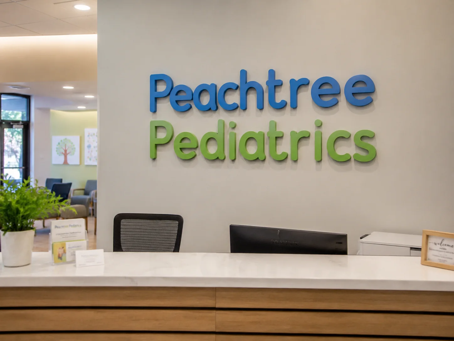 Peachtree Pediatrics dimensional wall sign — conceptual wood-sign and dimensional-sign design inspiration
