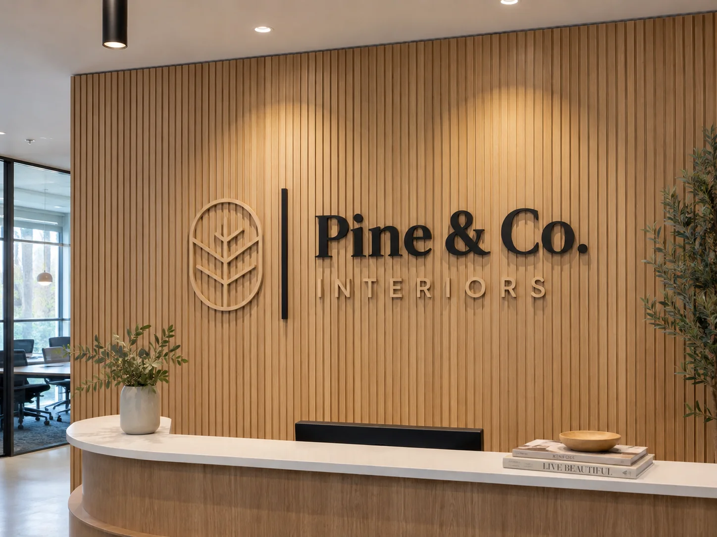 Pine & Company wood slat dimensional logo — conceptual wood-sign and dimensional-sign design inspiration