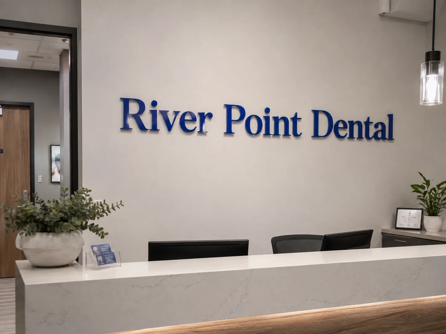 River Point Dental dimensional wall letters — conceptual wood-sign and dimensional-sign design inspiration