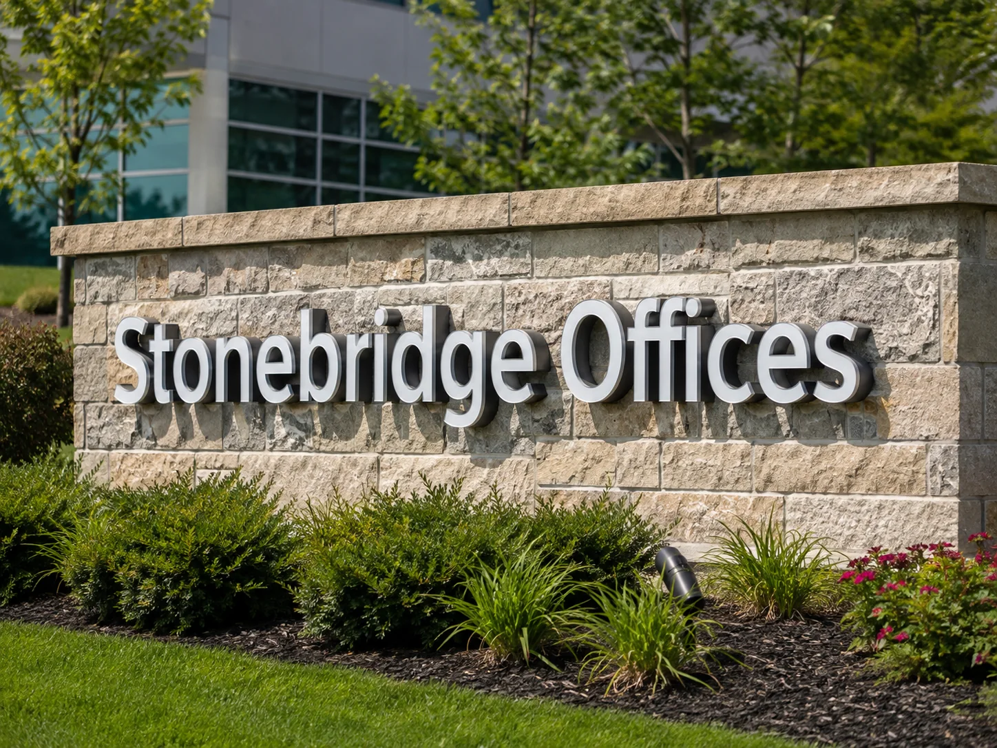 Stonebridge Offices monument lettering — conceptual wood-sign and dimensional-sign design inspiration