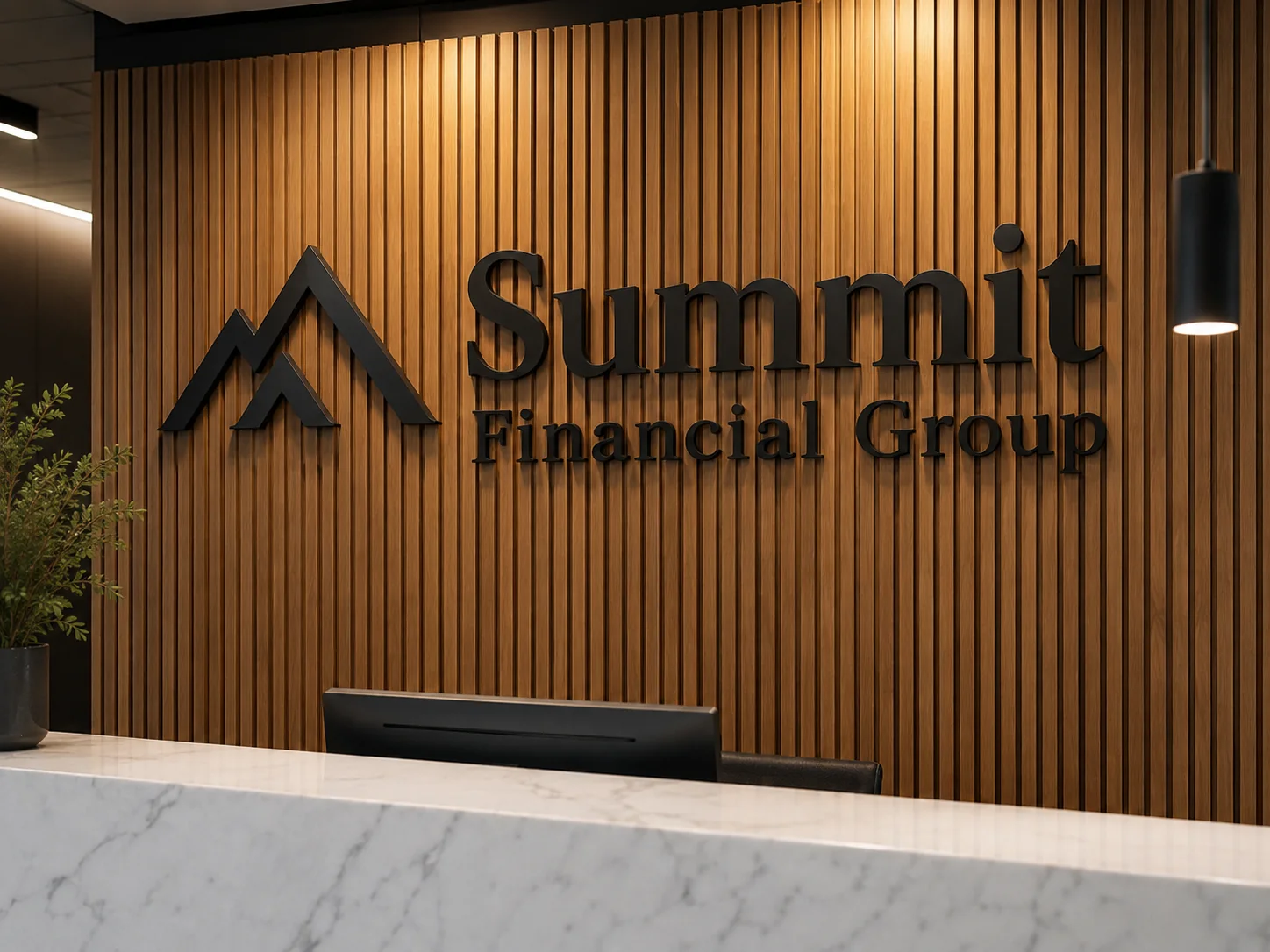 Summit Financial Group wood slat wall logo sign — conceptual wood-sign and dimensional-sign design inspiration