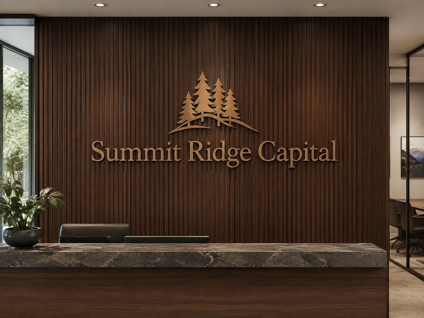 Summit Ridge Capital wood wall logo sign — conceptual wood-sign and dimensional-sign design inspiration