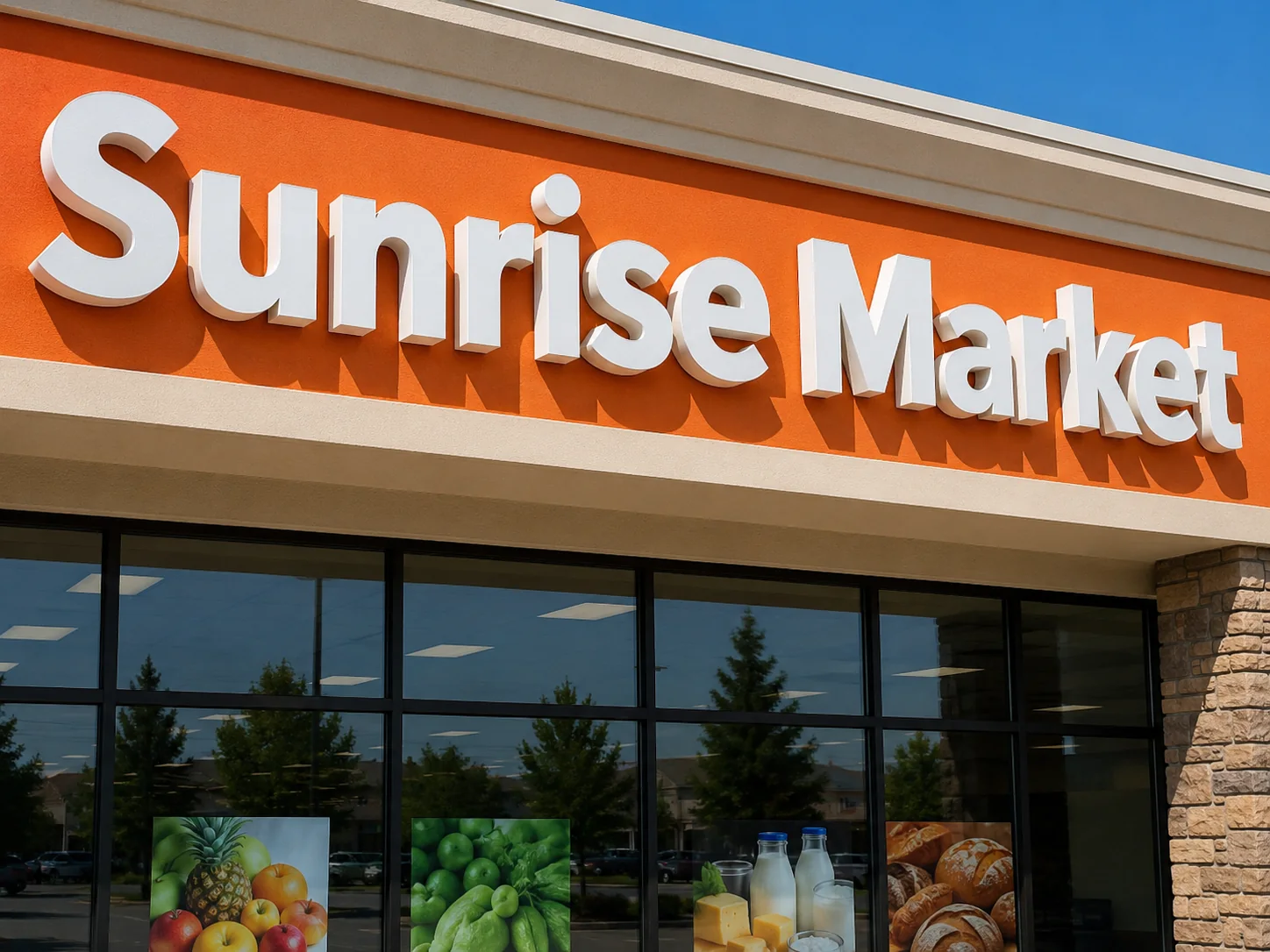 Sunrise Market dimensional storefront letters — conceptual wood-sign and dimensional-sign design inspiration