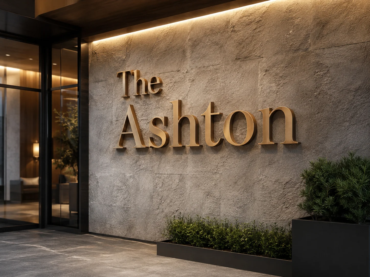The Ashton bronze dimensional entry sign — conceptual wood-sign and dimensional-sign design inspiration