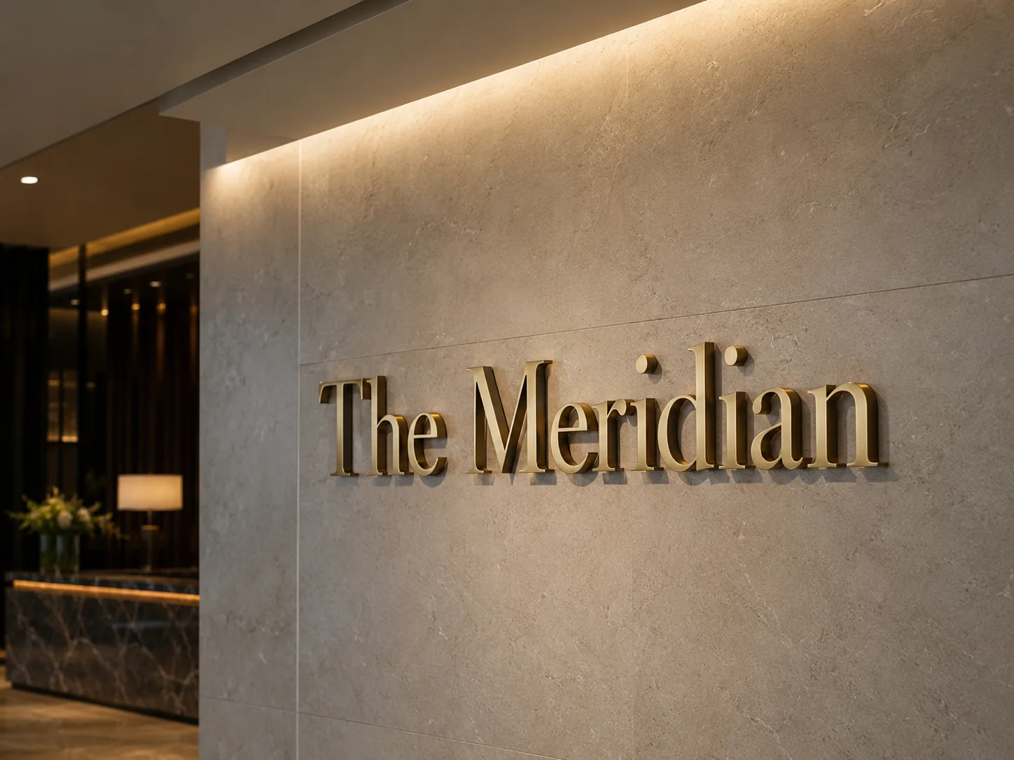 The Meridian bronze dimensional wall sign — conceptual wood-sign and dimensional-sign design inspiration