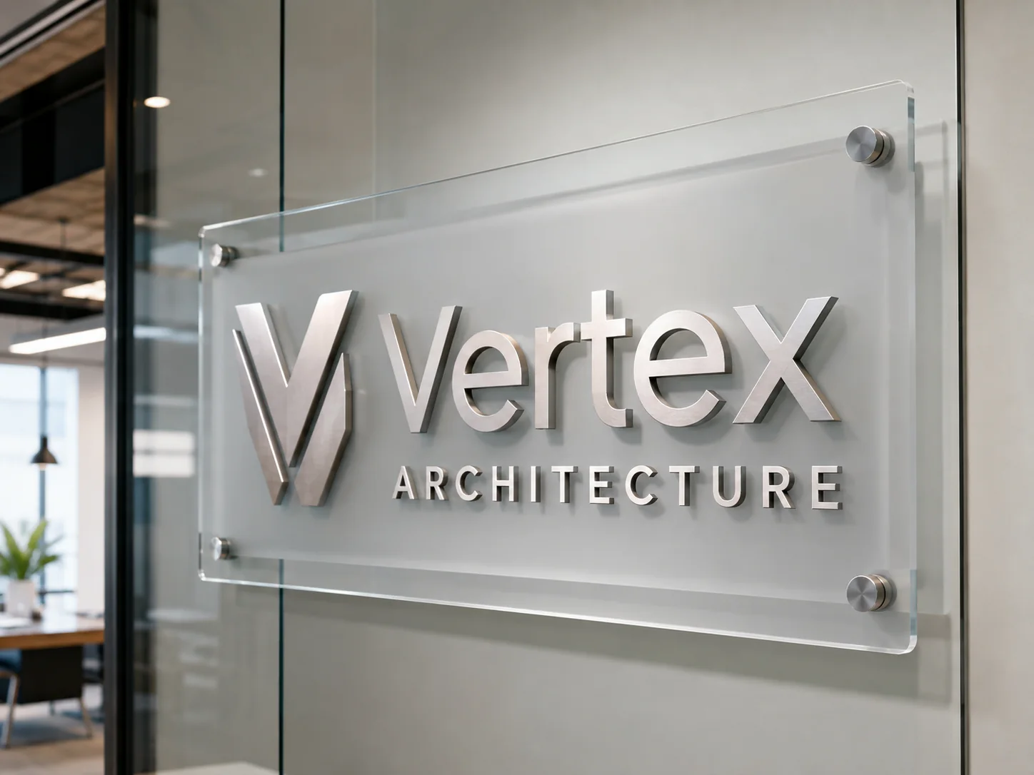 Vertex Architecture acrylic panel sign — conceptual wood-sign and dimensional-sign design inspiration