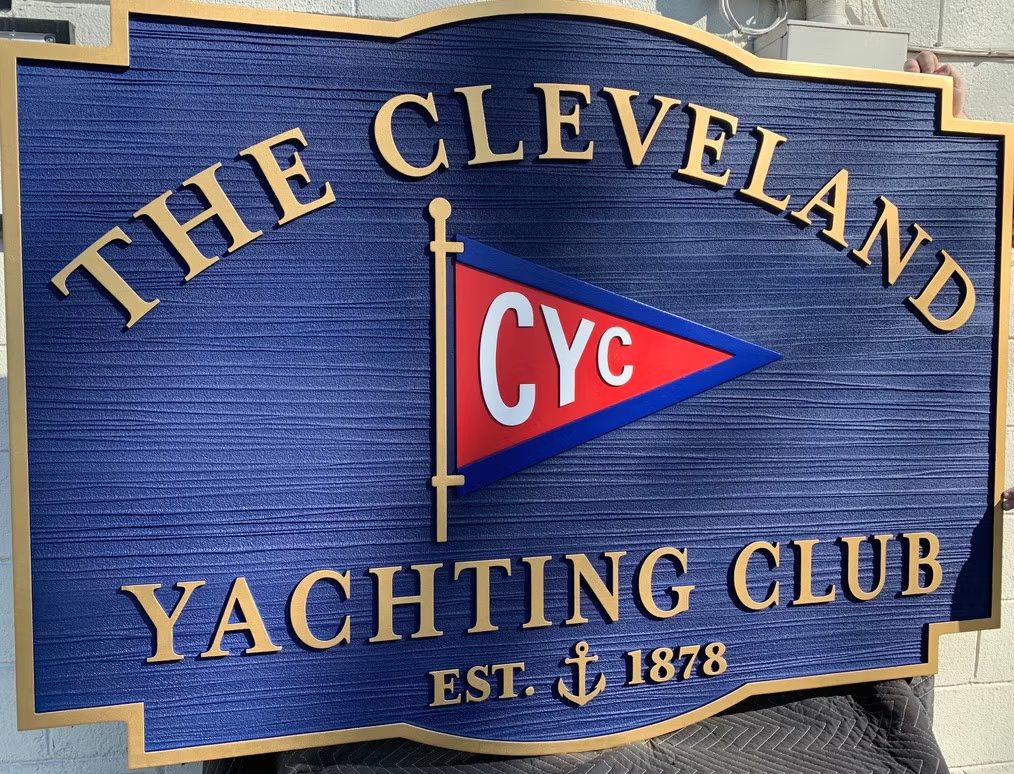 Cleveland Yachting Club Dimensional Carved custom wood-look sign with carved and dimensional details