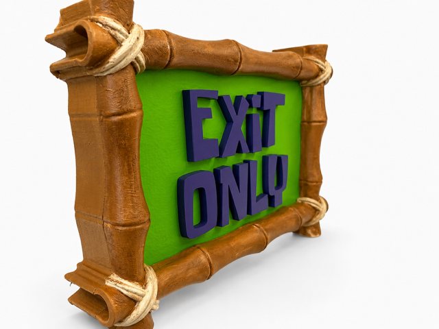 Custom Exit Only custom wood-look sign with carved and dimensional details