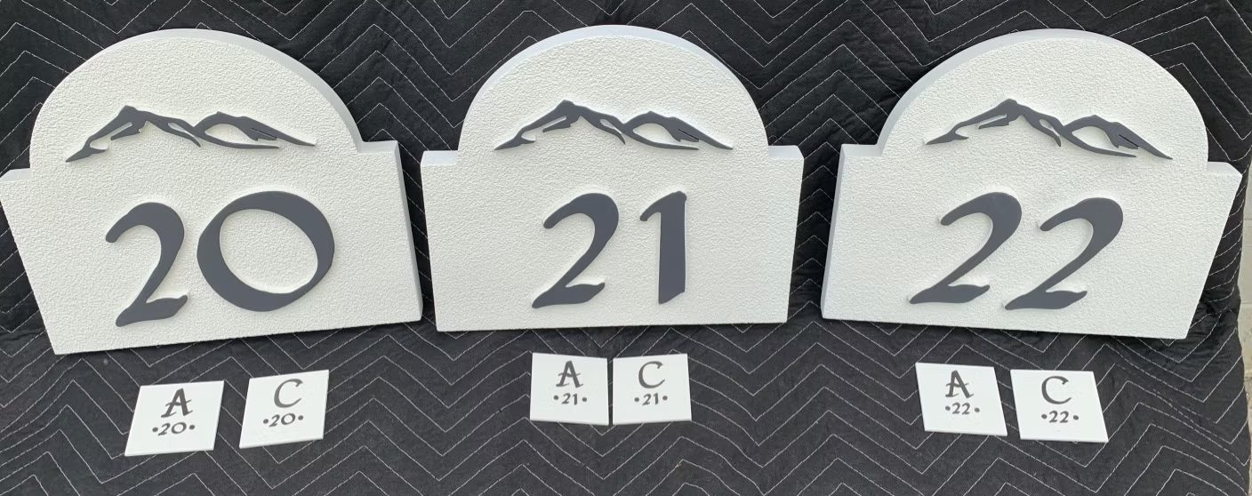 Custom Dimensional Apartment Building Numbers custom wood-look sign with carved and dimensional details