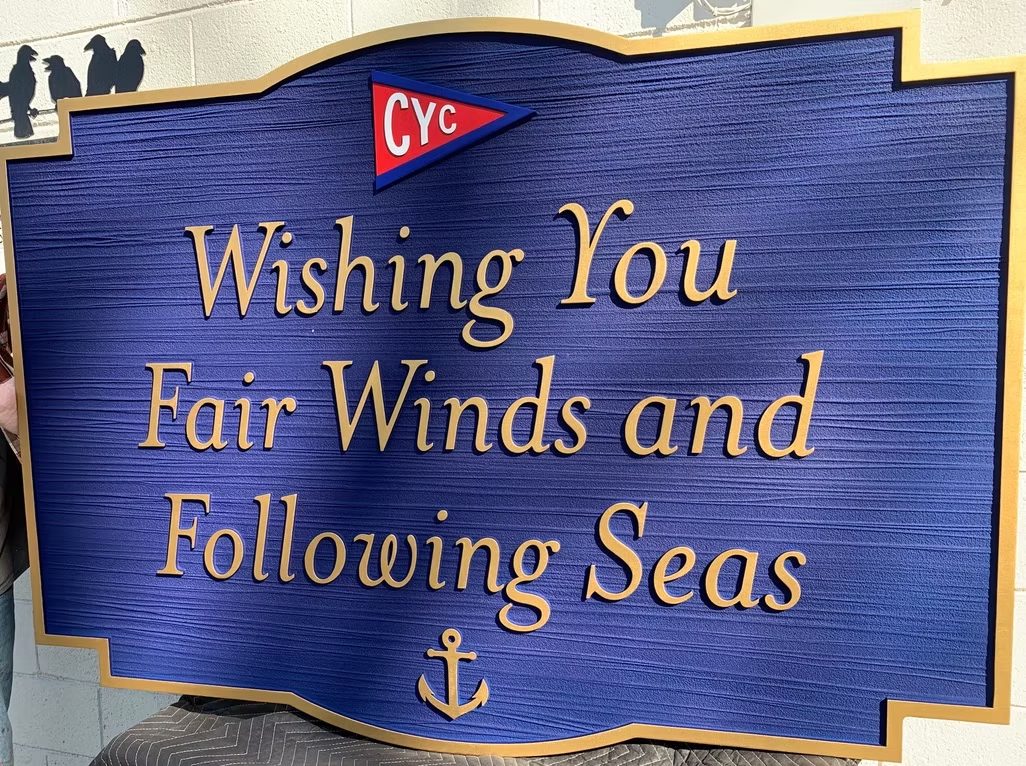 Custom Dimensional Sailing Club custom wood-look sign with carved and dimensional details