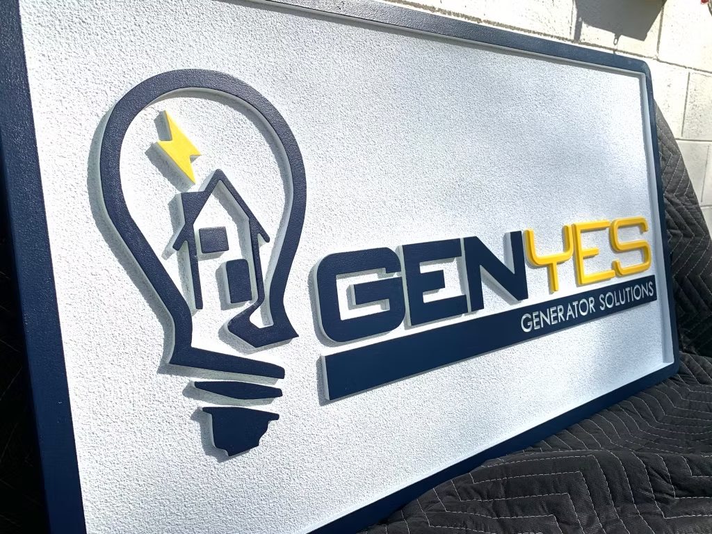 Genhes Custom Company custom wood-look sign with carved and dimensional details