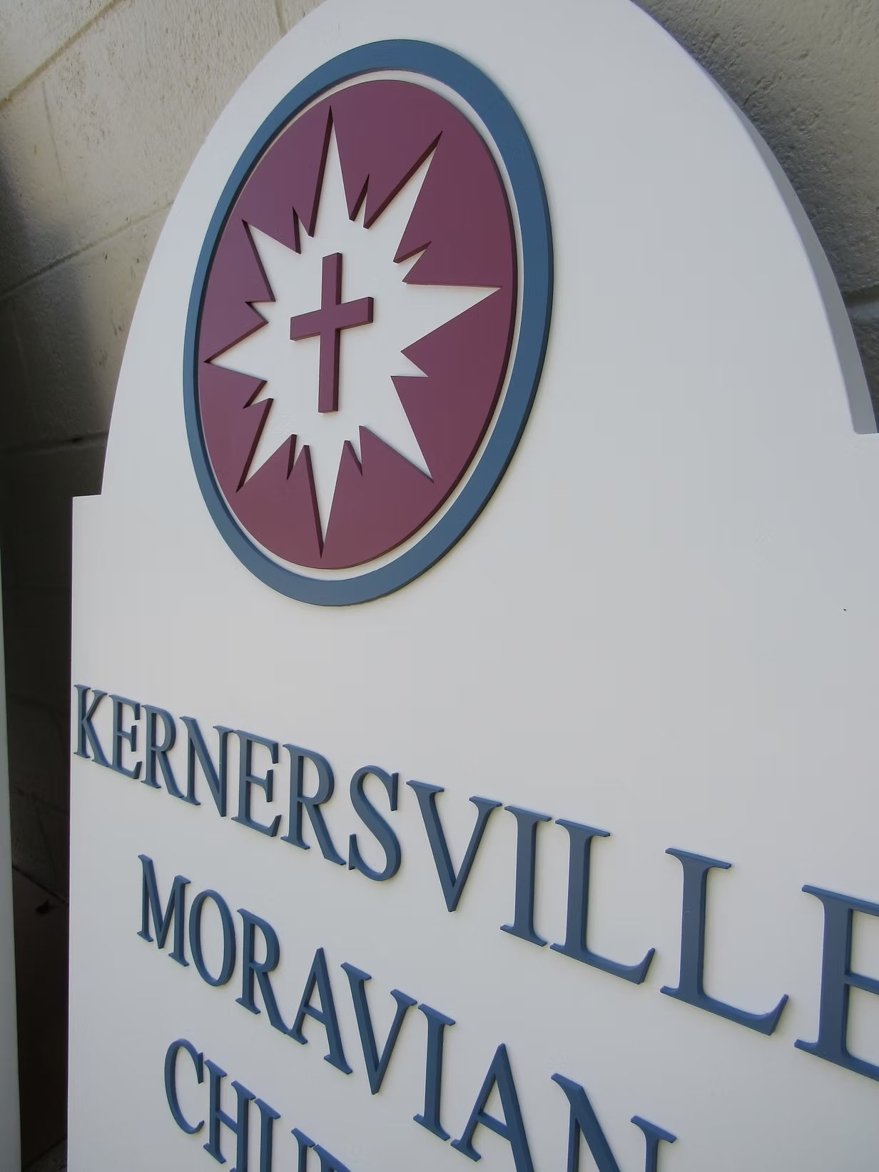 Kernersville Moravian Church custom wood-look sign with carved and dimensional details