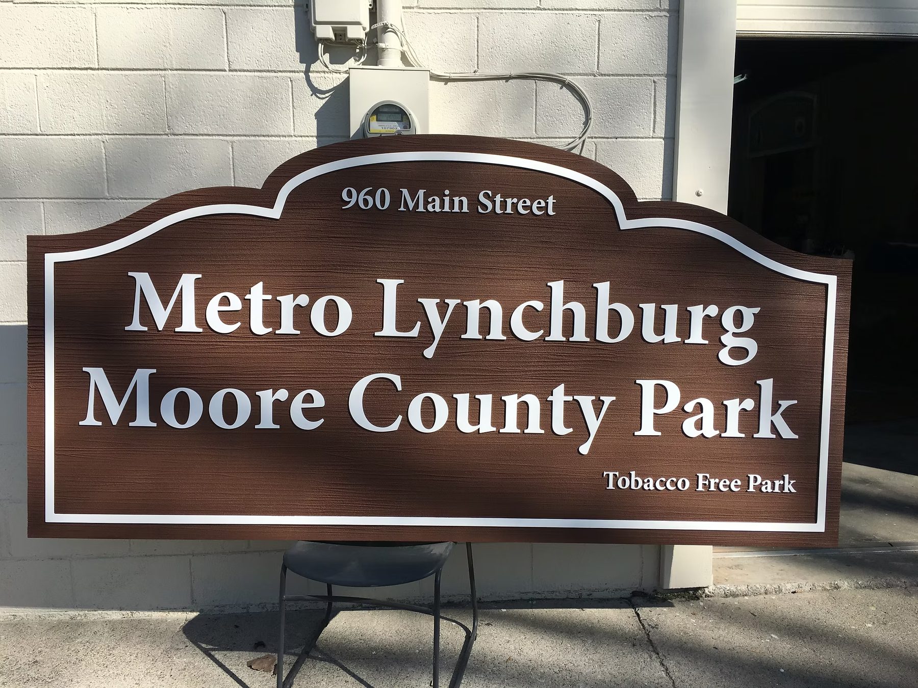Metro Lynchburg Moore County Park custom wood-look sign with carved and dimensional details