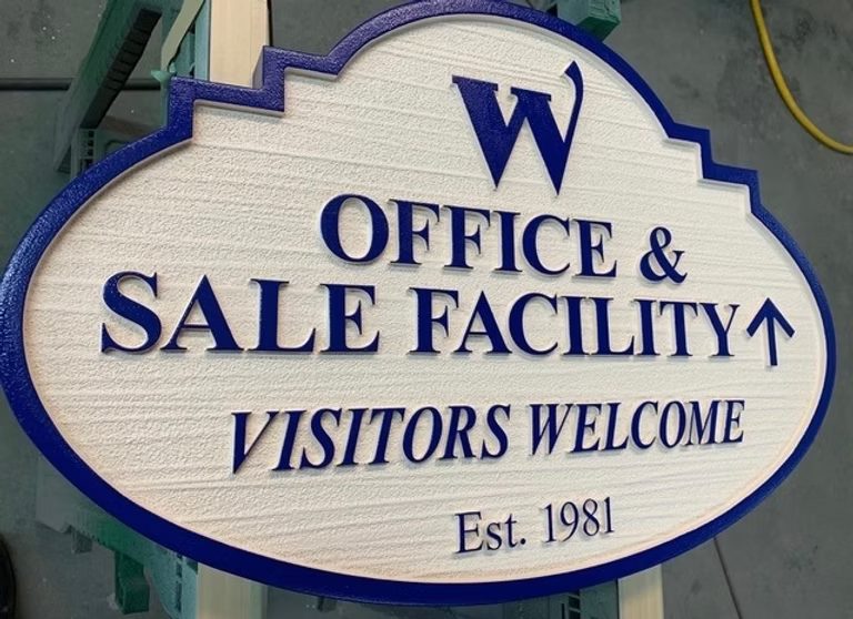 Office Sale Facility custom wood-look sign with carved and dimensional details