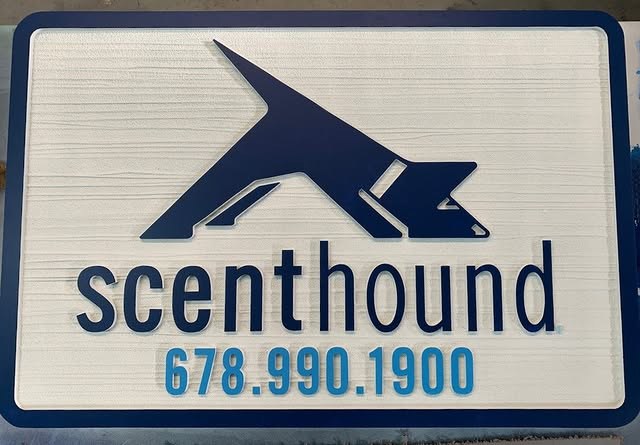 Scenthound Dimensional custom wood-look sign with carved and dimensional details