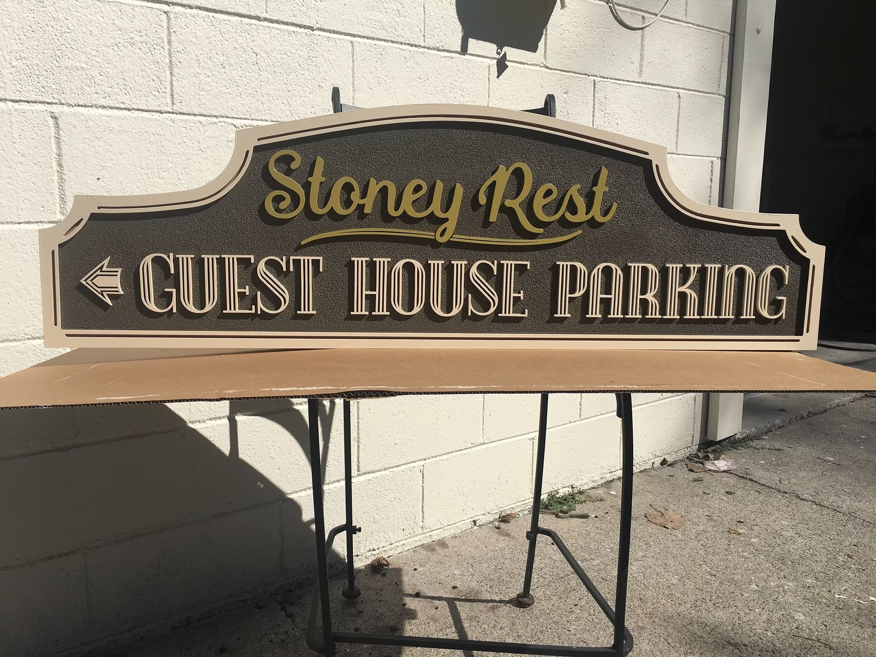 Stoney Rest Guest House Parking custom wood-look sign with carved and dimensional details