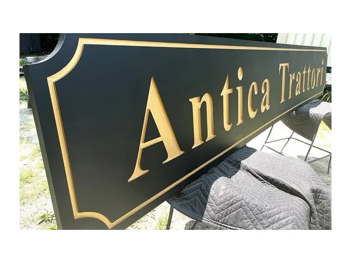 Antica Trattoria Black Gold custom wood-look sign