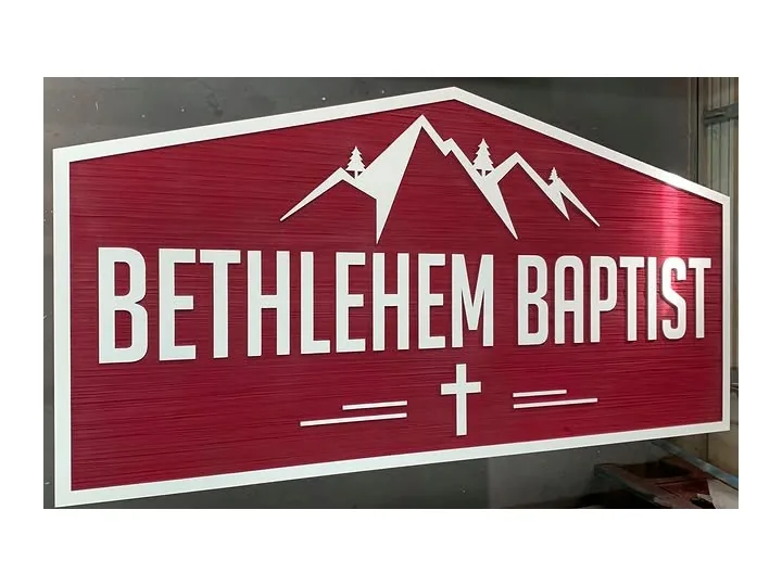 Bethlehem Baptist Red White Church custom wood-look sign