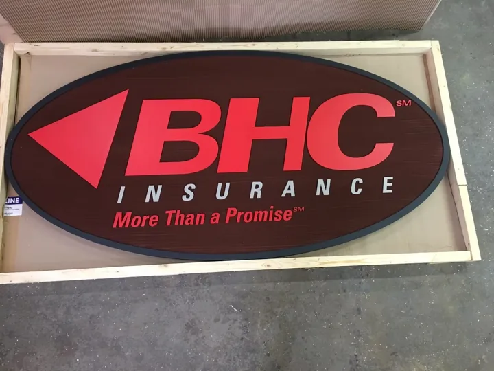 BHC Insurance Black Red custom wood-look sign
