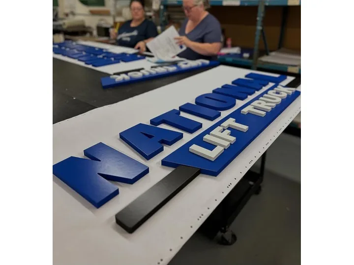Blue White Dimensional Letter Set Production custom wood-look sign