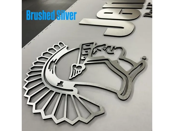 Brushed Silver Logo Script custom wood-look sign