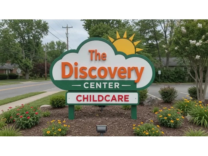 Discovery Center Sign Transformation Poster custom wood-look sign