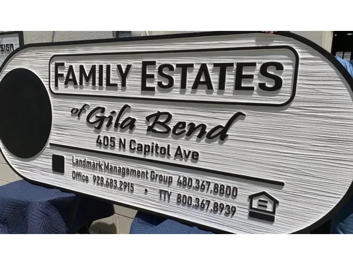 Family Estates Gila Bend Ranch custom wood-look sign