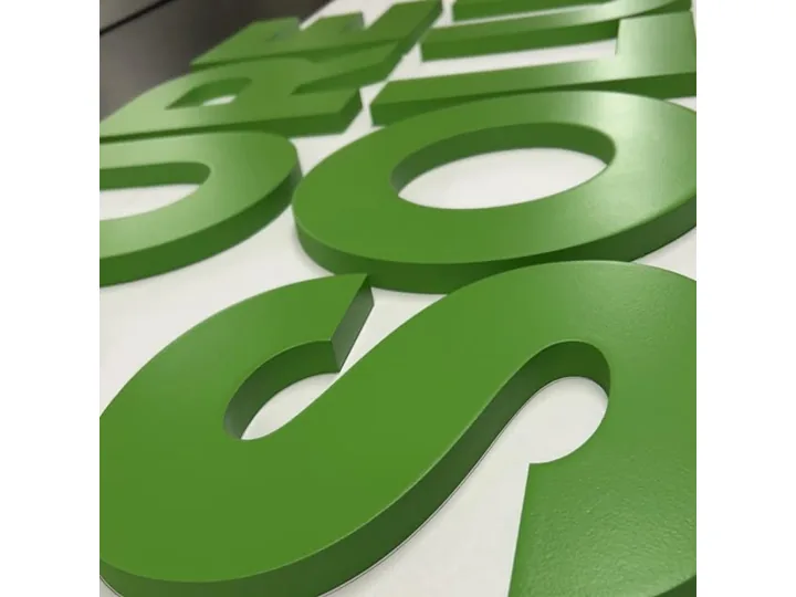 Green Dimensional Letters Close Up custom wood-look sign