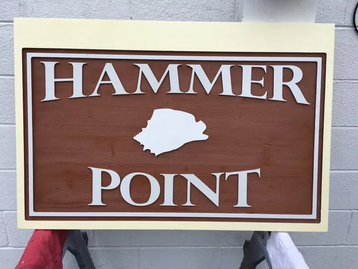 Hammer Point Routed custom wood-look sign