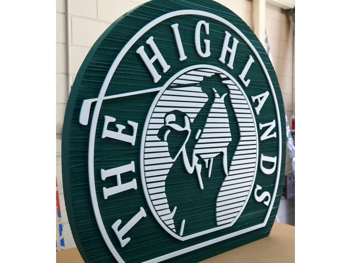 Highlands Round Community custom wood-look sign