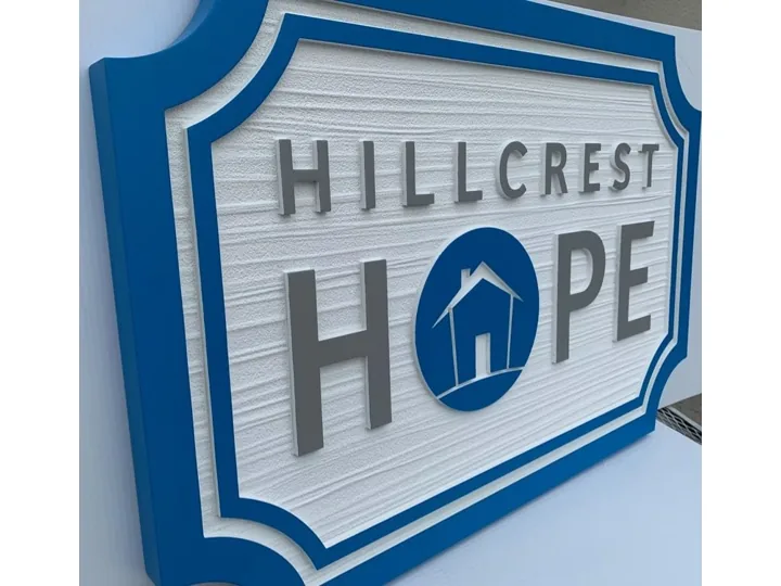 Hillcrest Hope Custom Shield custom wood-look sign