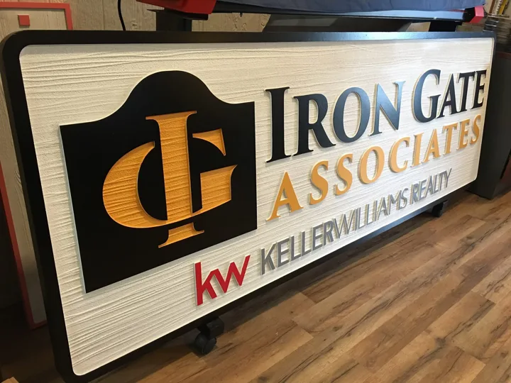 Iron Gate Associates Black Gold Dimensional Office custom wood signage