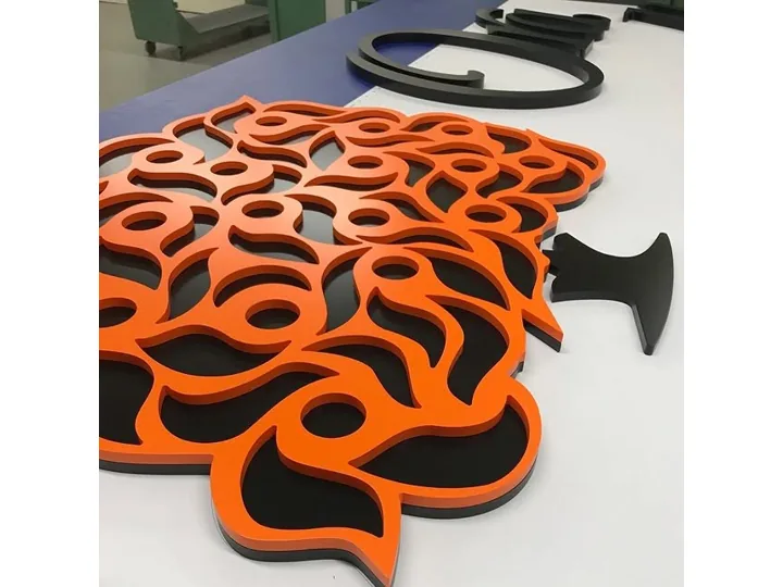 Orange Black Tiger Logo Dimensional Components custom wood-look sign