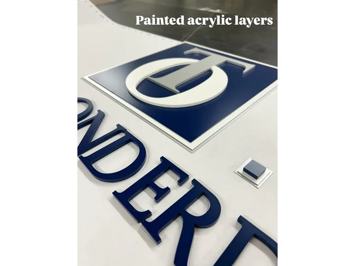 Painted Acrylic Layered Logo Letters custom wood-look sign