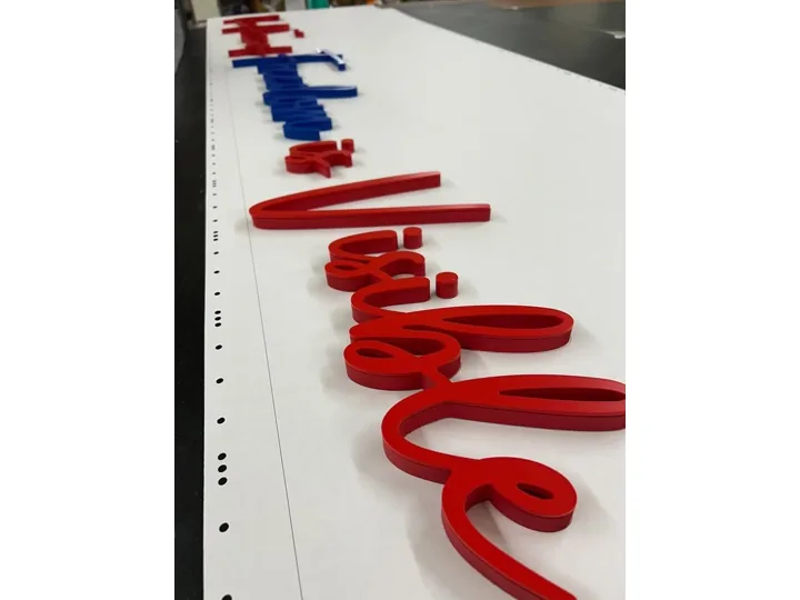 Red Script custom wood-look sign