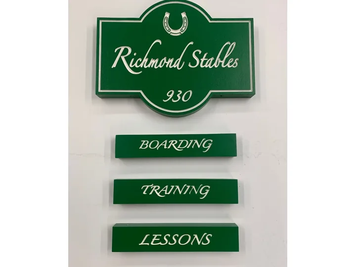 Richmond Stables Directional Sign System custom wood-look sign