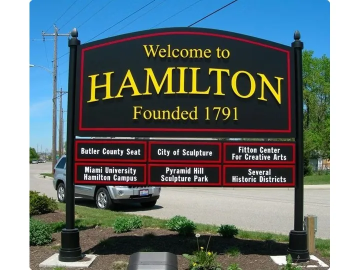 Welcome To Hamilton Ohio Community custom wood-look sign