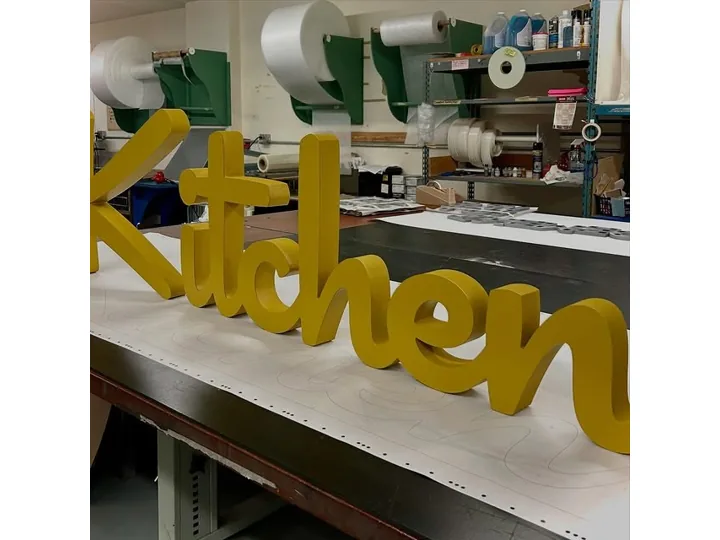 Yellow Script Kitchen custom wood-look sign